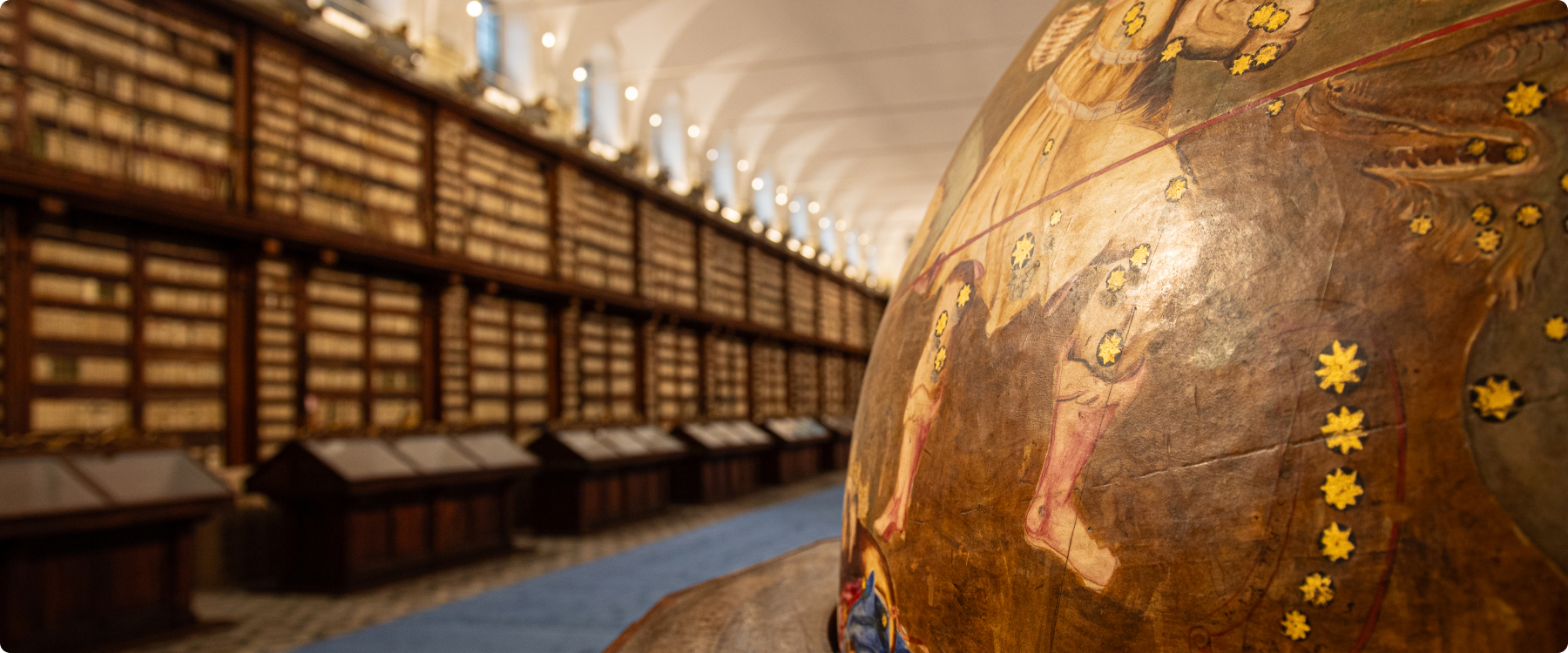 Close perspective of a globe inside Biblioteca Casanatense