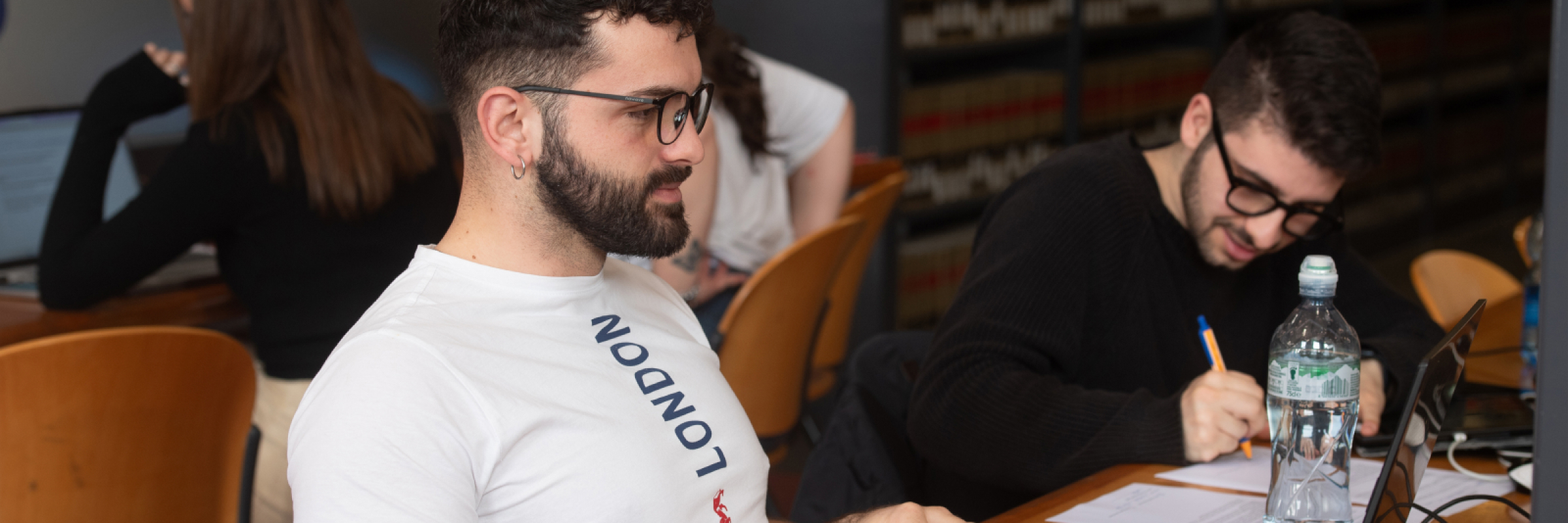 Students studying in library