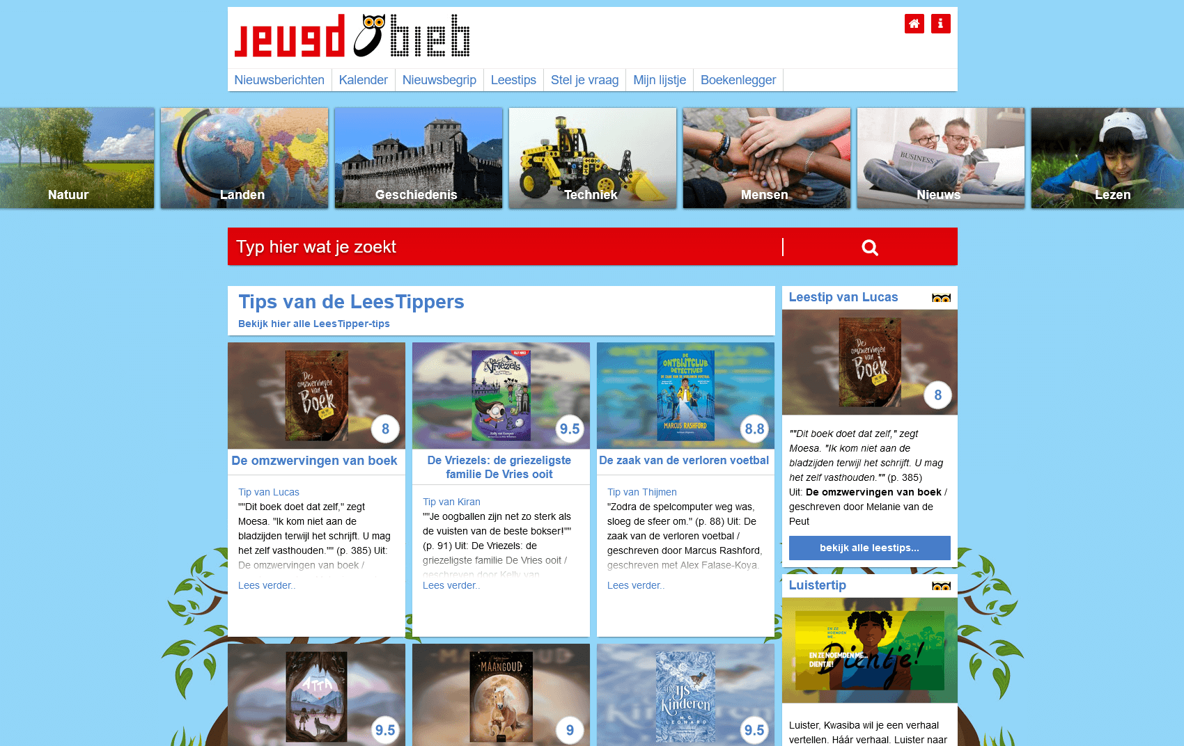 Screenshot van leestips op Jeugdbieb.nl